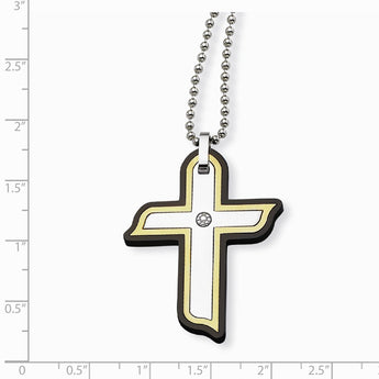 Stainless Steel Black & Yellow IP-plated with CZ Cross Necklace