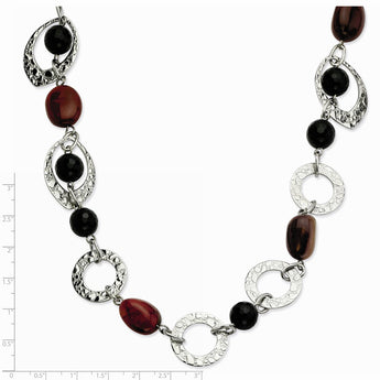 Stainless Steel Textured Ovals, Onyx & Ocean Stone Necklace