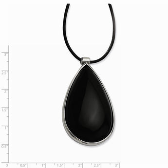 Stainless Steel Black Glass Teardrop with 1.5 inch Necklace