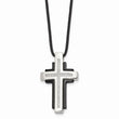 Stainless Steel IP Black-plated & CZ Cross Pendant Necklace