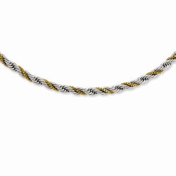 Stainless Steel Yellow IP-plated Box & Rope Twisted 20in Necklace
