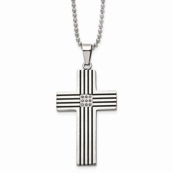Stainless Steel Black-plated & Black Diamonds Cross Necklace