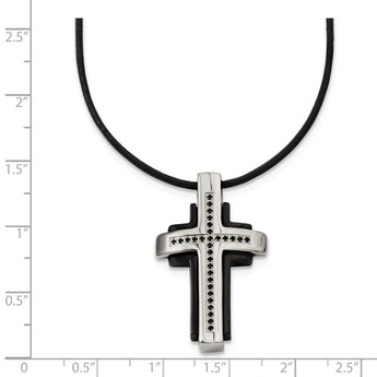 Stainless Steel Black-plated & Black Diamonds Cross Necklace