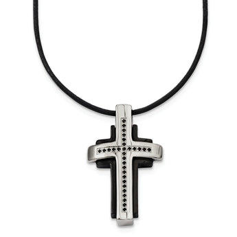 Stainless Steel Black-plated & Black Diamonds Cross Necklace