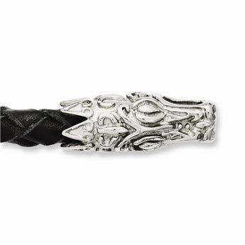 Stainless Steel Genuine Black Leather 6mm Dragon Chain