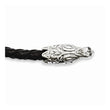 Stainless Steel Genuine Black Leather 4mm Dragon 20in Necklace