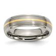 Titanium Ridged Edge 14k Yellow Inlay 6mm Brushed/Polished Band