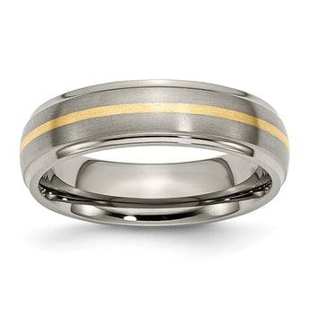 Titanium Ridged Edge 14k Yellow Inlay 6mm Brushed/Polished Band