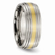 Titanium Ridged Edge 14k Yellow Inlay 8mm Brushed/Polished Band