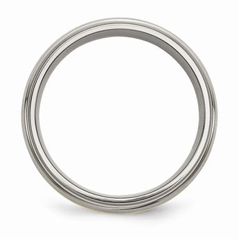Titanium Ridged Edge 14k Yellow Inlay 8mm Brushed/Polished Band