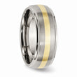 Titanium Ridged Edge 14k Yellow Inlay 8mm Brushed/Polished Band