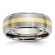 Titanium Ridged Edge 14k Yellow Inlay 8mm Brushed/Polished Band