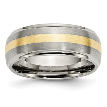 Titanium Ridged Edge 14k Yellow Inlay 8mm Brushed/Polished Band
