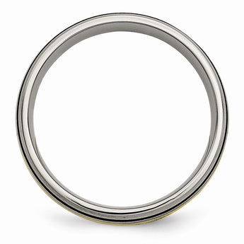Titanium Grooved 14k Yellow Inlay 6mm Brushed and Antiqued Band