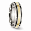 Titanium Grooved 14k Yellow Inlay 6mm Brushed and Antiqued Band