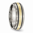Titanium Grooved 14k Yellow Inlay 8mm Brushed and Antiqued Band