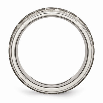 Titanium Ridged Edge 8mm Laser Design Brushed & Polished Band
