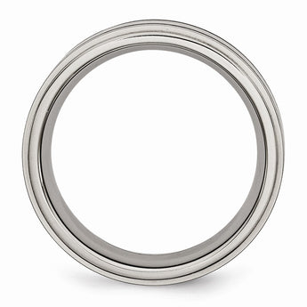Titanium Ridged Edge Black Rubber 8mm Brushed/Polished Band