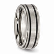 Titanium Ridged Edge Black Rubber 8mm Brushed/Polished Band