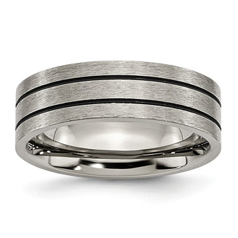 Titanium Black Enamel Flat Grooved 7mm Brushed Band