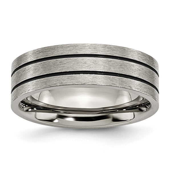Titanium Black Enamel Flat Grooved 7mm Brushed Band
