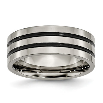 Titanium Enameled Grooved Flat 8mm Polished Band