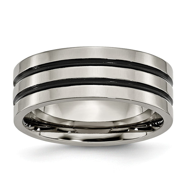Titanium Enameled Grooved Flat 8mm Polished Band