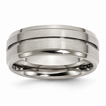 Titanium Grooved Ridged Edge 8mm Brushed and Polished Band