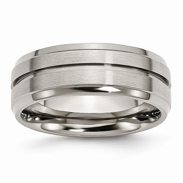 Titanium Grooved Ridged Edge 8mm Brushed and Polished Band