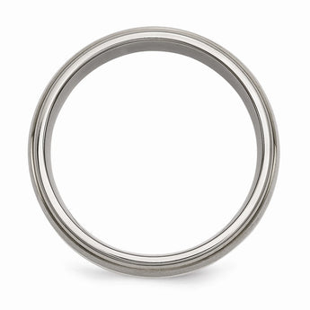 Titanium Ridged Edge Sterling Silver Inlay 8mm Brushed/Polished Band