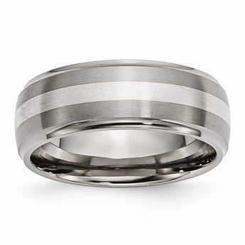 Titanium Ridged Edge Sterling Silver Inlay 8mm Brushed/Polished Band