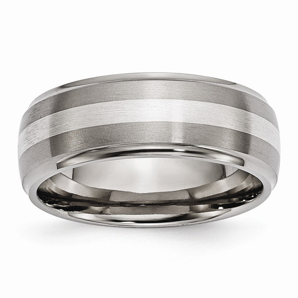 Titanium Ridged Edge Sterling Silver Inlay 8mm Brushed/Polished Band