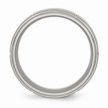 Titanium Grooved Ridged Edge 8mm Satin and Polished Band