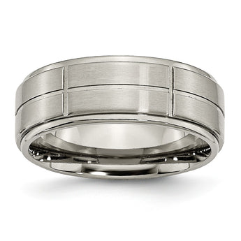 Titanium Grooved Ridged Edge 8mm Satin and Polished Band