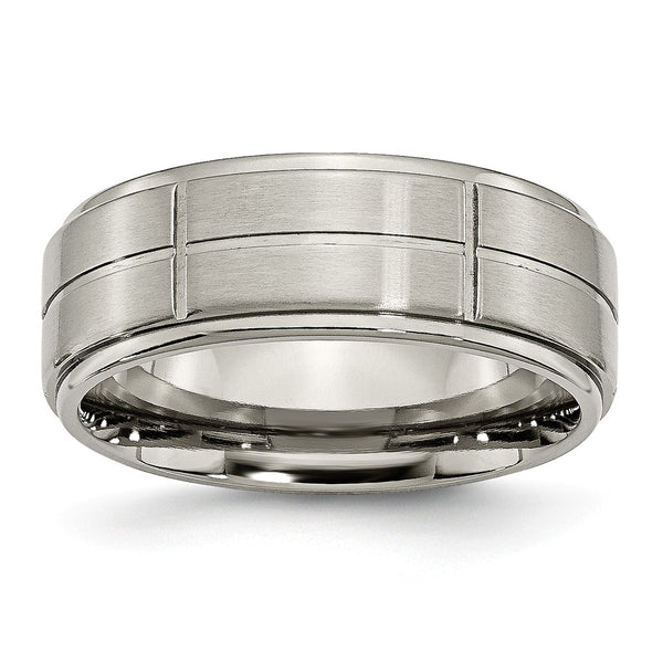 Titanium Grooved Ridged Edge 8mm Satin and Polished Band