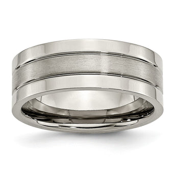 Titanium Grooved 8mm Brushed and Polished Band