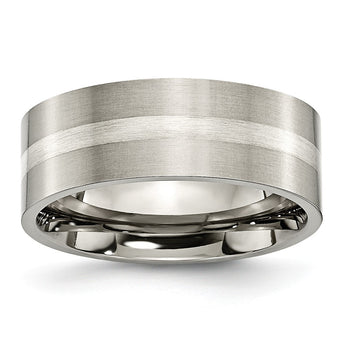 Titanium Sterling Silver Inlay Flat 8mm Brushed Band
