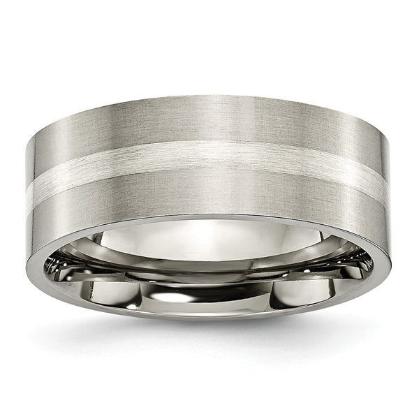 Titanium Sterling Silver Inlay Flat 8mm Brushed Band
