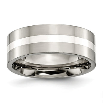 Titanium Sterling Silver Inlay Flat 8mm Polished Band