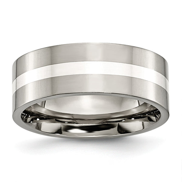 Titanium Sterling Silver Inlay Flat 8mm Polished Band