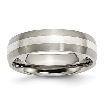 Titanium Sterling Silver Inlay 6mm Brushed Band
