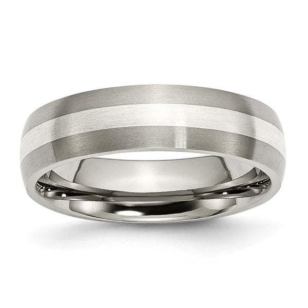 Titanium Sterling Silver Inlay 6mm Brushed Band