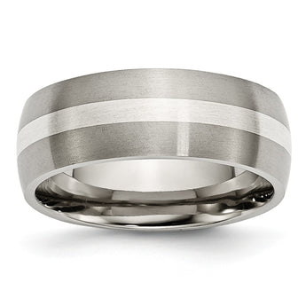 Titanium Sterling Silver Inlay 8mm Brushed Band