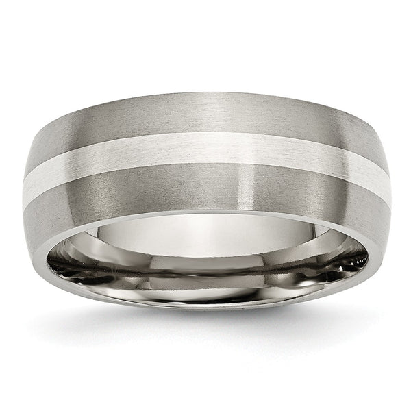 Titanium Sterling Silver Inlay 8mm Brushed Band