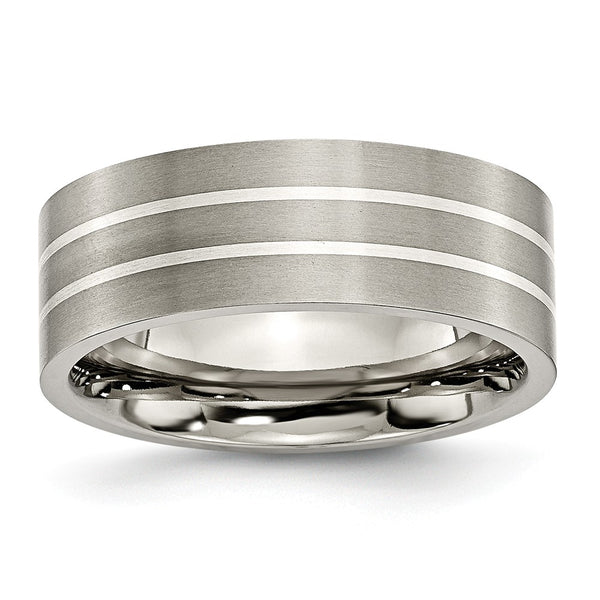 Titanium Sterling Silver Inlay Flat 8mm Brushed Band