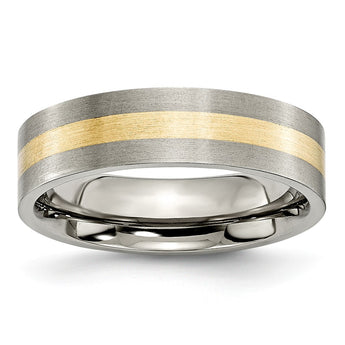 Titanium Flat 14k Yellow Inlay 6mm Brushed Band