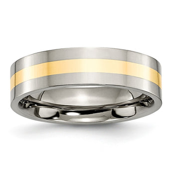Titanium 14k Yellow Inlay Flat 6mm Polished Band