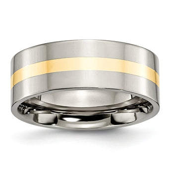 Titanium 14k Yellow Inlay Flat 8mm Polished Band