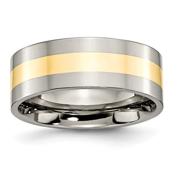 Titanium 14k Yellow Inlay Flat 8mm Polished Band