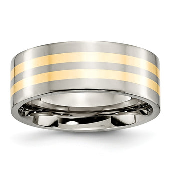 Titanium 14k Yellow Inlay Flat 8mm Polished Band